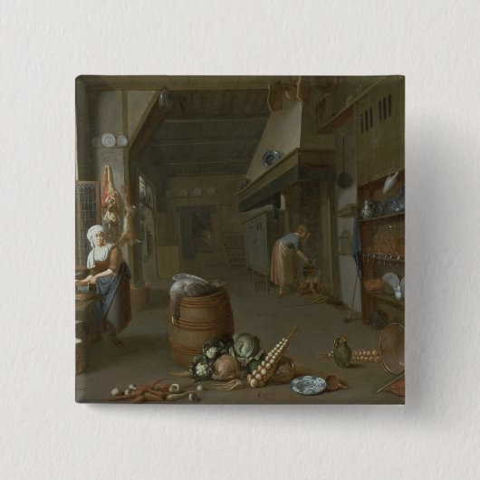 Kücheninnenraum mit zwei Mädchen, die Nahrung Button (Vorderseite)