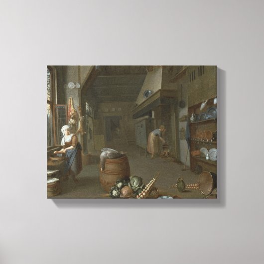 Kücheninnenraum mit zwei Zimmermädchen, die Essen Leinwanddruck (Vorderseite)