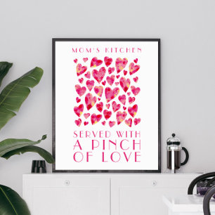 Küchenkunst mit rosa Herz-Zitat 'Mamas Küche' Poster