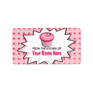 Küchenlabels - Pop Art - Pink Cupcake Adressaufkleber