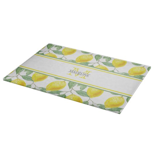 Küchenlemonen und Blätter | Custom Monogram Schneidebrett (Ecke)