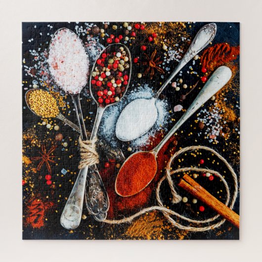 Küchenlöffel verschiedener aromatischer Gewürze Puzzle (Vertikal)