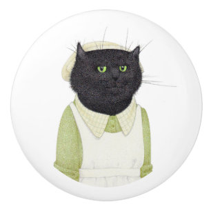 KÜCHENMÄDCHEN KATZE Keramik Schubladengriff Keramikknauf