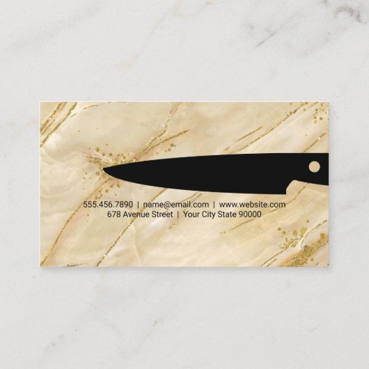 Küchenmesser | Hintergrund aus goldenem Marmor Visitenkarte (Rückseite)