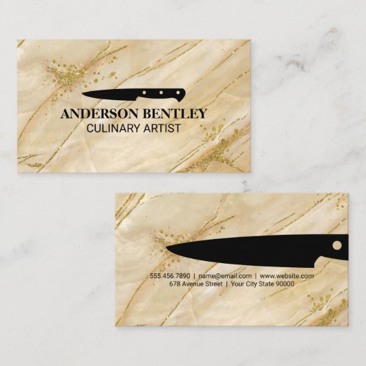 Küchenmesser | Hintergrund aus goldenem Marmor Visitenkarte (Vorne/Hinten)