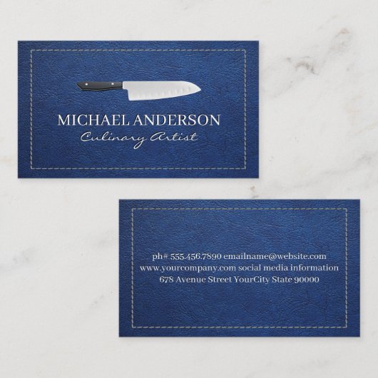 Küchenmesser | Stechblauer Leder Visitenkarte (Vorne/Hinten)