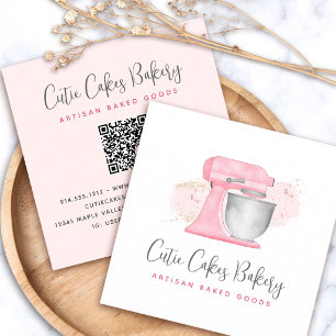 Küchenmixer Blush Pink QR-Code Bäckerei Koch Quadratische Visitenkarte