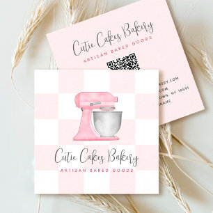 Küchenmixer Blush Pink QR-Code Karo Bakery Quadratische Visitenkarte