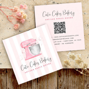 Küchenmixer Blush Pink QR-Code Streifen Bäckerei Quadratische Visitenkarte