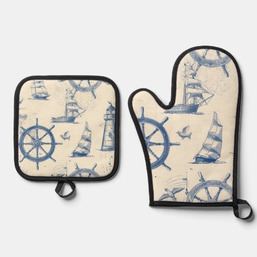 KüchenSet mit Meereselementen Ofenhandschuh & Topflappen-Set (Vorderseite)