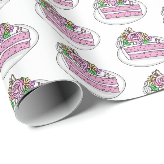 Kuchenstück mit Blume und Schmetterlingen Geschenkpapier (Rolleneckpunkt)