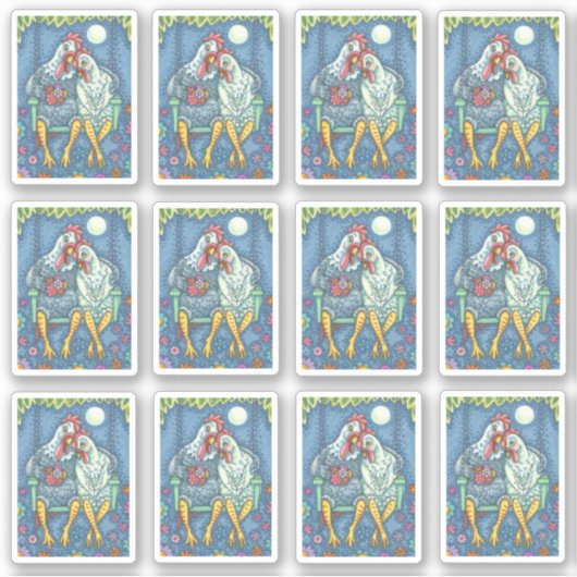 KÜCHENSWEETHEARTEN, HEN & ROOSTER AUF PORCH SWING AUFKLEBER (Vorderseite)