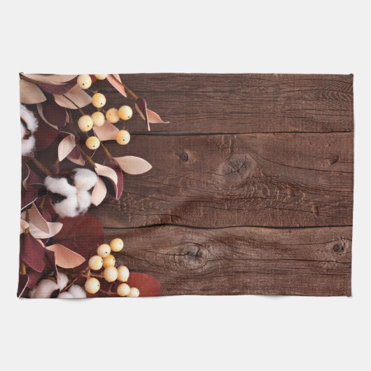 Küchentücher-Baumwollzweig auf dunklem Holzdampfkn Geschirrtuch (Horizontal)