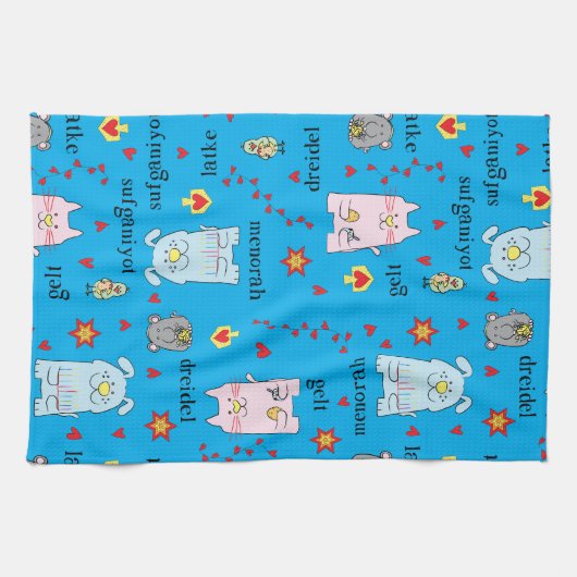 Küchentücher "Hanukkah Cat Dog Mouse Bird Towel" (Horizontal)
