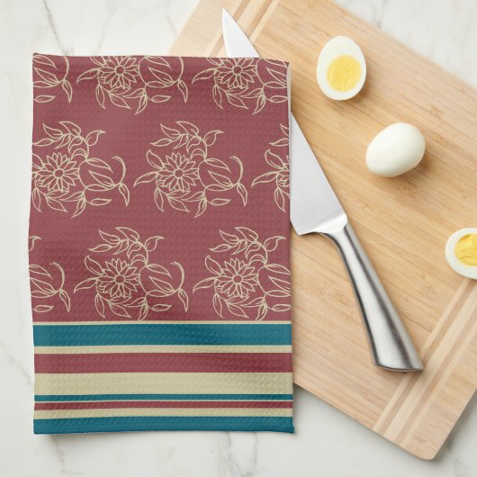 Küchentücher oder Teetücher, Maroon, Blauer Flur (Viertel Falte)