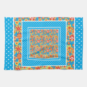 Küchentücher: orange Flora, blaue Polka Dosen Geschirrtuch
