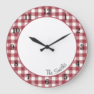 Küchenuhr im Landhausstil mit Cranberry-Gingham un Große Wanduhr
