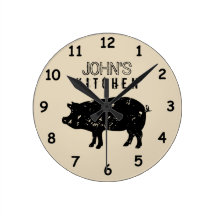 Küchenuhr mit Vintagem Schweinelogo