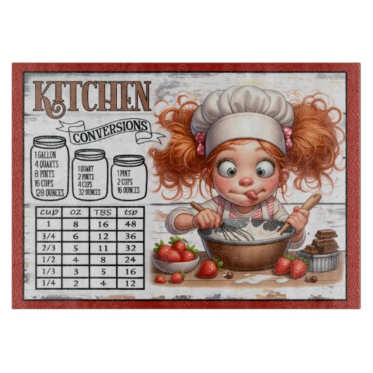 Küchenumrechnungstabelle – Cute Kid Chef Schneidebrett (Vorderseite)