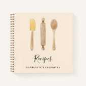 Küchenutensilien aus Holz Beige Kochbuch Notizblock (Vorderseite)