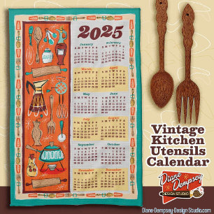 Küchenutensilien-Kalender-Handtuch im Vintage-Stil Geschirrtuch