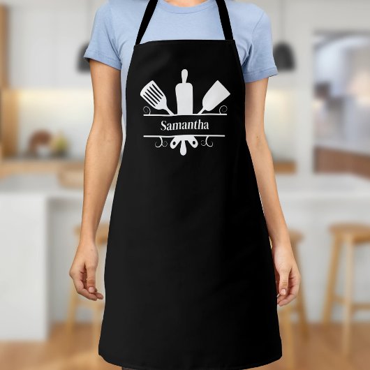 Küchenutensilien Monogramm Schwarz Schürze