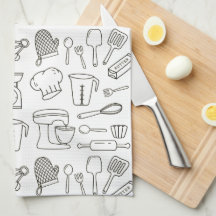 Küchenutensilien Schwarz-Weiß-Doodle-Muster