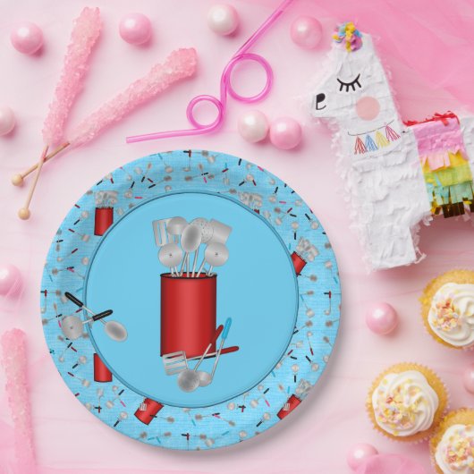 Küchenutensilien, Teller aus blauem Papier (Party)