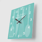 Küchenwanduhr mit Kochutensilien Quadratische Wanduhr (Winkel)