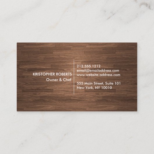 Küchenzollage in Imitaten Gold und Holz Visitenkarte (Rückseite)