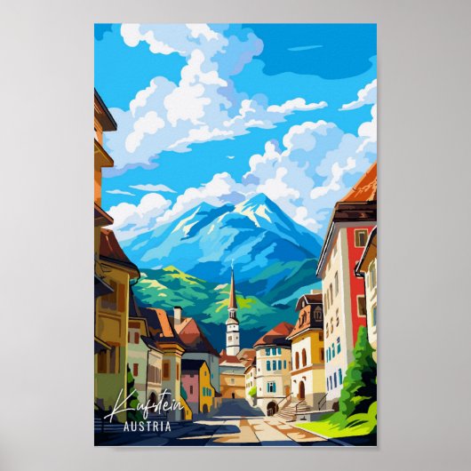 Kufstein Austria Art Vintage Travel Illustration Poster (Vorne)