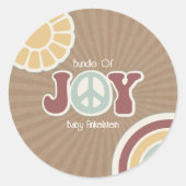 Kugel Joy Peace Pink Brown Baby Shower Hippie Runder Aufkleber (Vorderseite)