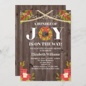 Kugel Joy Wreath Wood Weihnachtsdusche Einladung (Vorne/Hinten)