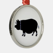 Kugelbauch-Schwein-Mädchen im Blau Silbernes Ornament (Rechts)
