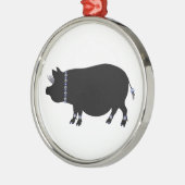 Kugelbauch-Schwein-Mädchen im Blau Silbernes Ornament (Links)