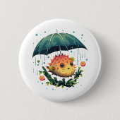 Kugelfisch Regentag mit Regenschirm Button (Vorderseite)