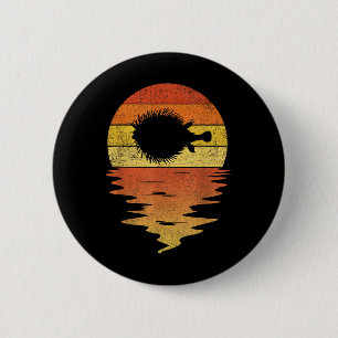 Kugelfisch-Shirt Retro-Sonnenuntergang 70er Vintag Button