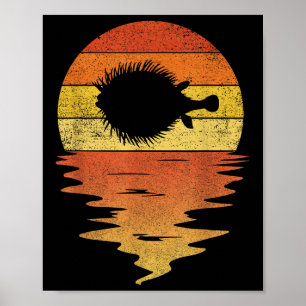 Kugelfisch-Shirt Retro-Sonnenuntergang 70er Vintag Poster