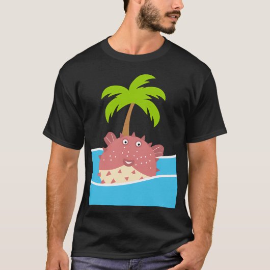 Kugelfisch und Kokosnusbaum T-Shirt (Vorderseite)