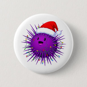 Kugelfisch Weihnachtsmann Hut Lichter Lustiger Oze Button
