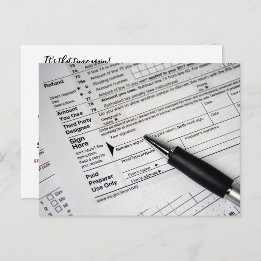 Kugelschreiber auf Steuerformular Postkarte (Vorne/Hinten)