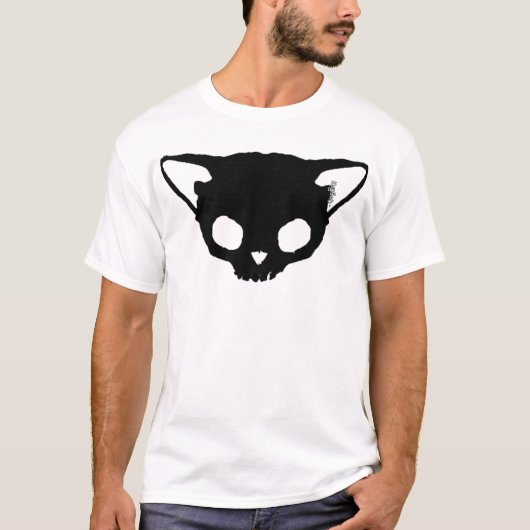 Kuginh™ schwarze Katzen-Schädel T-Shirt (Vorderseite)