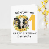 Kuh 1. Geburtstagskarte Karte (Gelbe Blume)