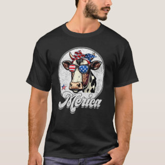 Kuh 4. Juli Merica Männer Frauen USA-Flagge Farm T-Shirt