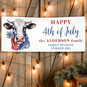Kuh 4. Juli Red White Blue Farm Patriotic Banner
