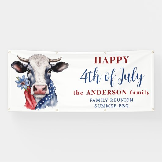 Kuh 4. Juli Red White Blue Farm Patriotic Banner (Horizontal)