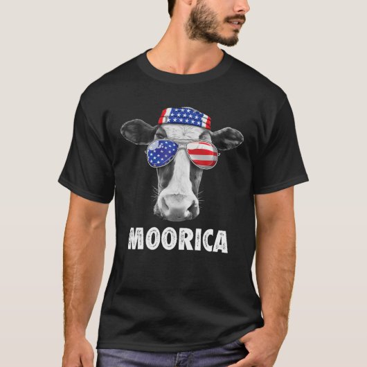 Kuh 4th July Moorica Merica Men American Flag S T-Shirt (Vorderseite)