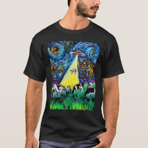Kuh-Alien-Entführung UFO Sternennacht Lustige Kuns T-Shirt
