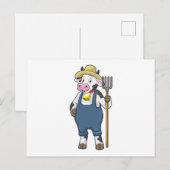 Kuh als Bauer mit Heugabel Postkarte (Vorne/Hinten)