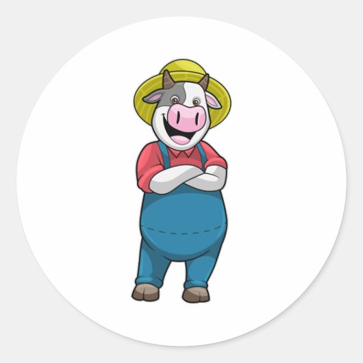 Kuh als Bauer mit Hut Runder Aufkleber (Vorderseite)